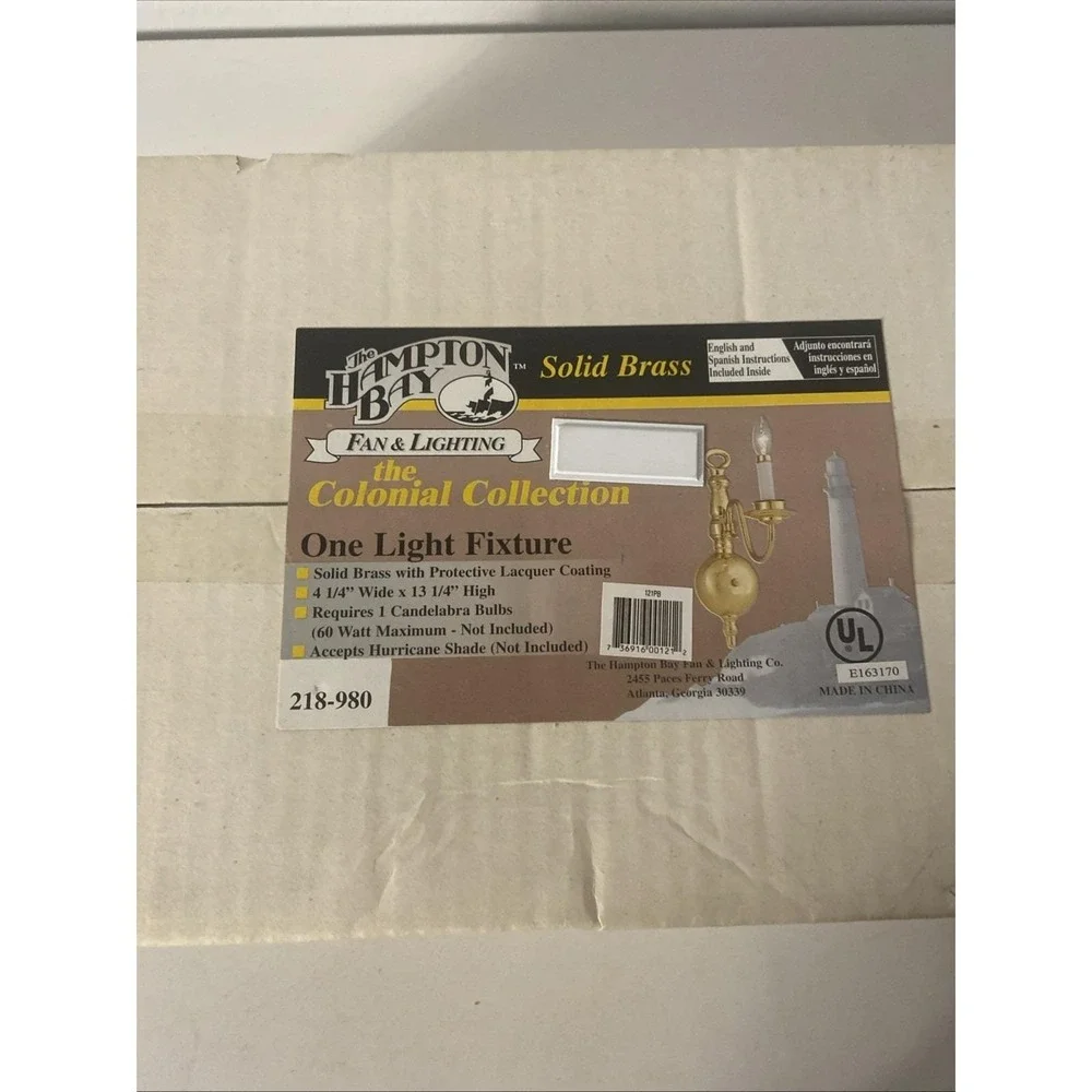 Hampton Bay Solid Brass Colonial Collection One Wall Light Fixture Sconce